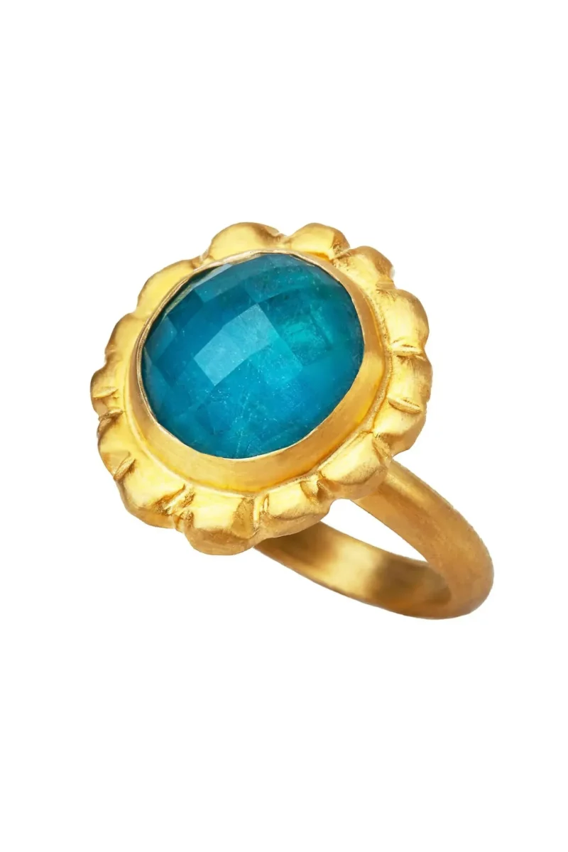 Handmade Jewellery | Chrysocolla flower gold plated silver ring main