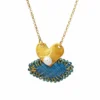 Handmade Jewellery | Heart gold plated silver necklace with fabric main