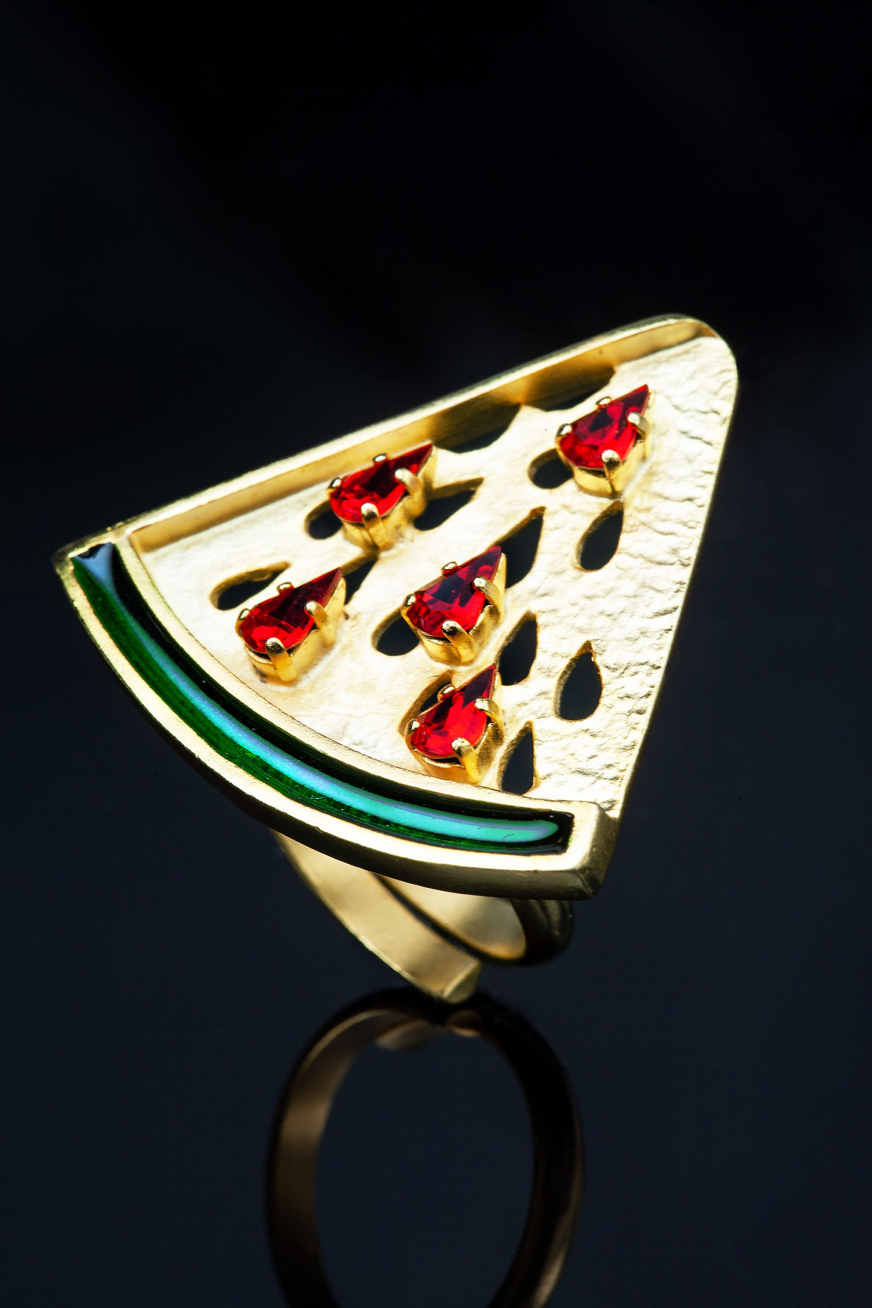Watermelon bronze ring with swarovski crystals main