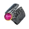 Handmade Jewellery | Ruby textured black plated silver ring main