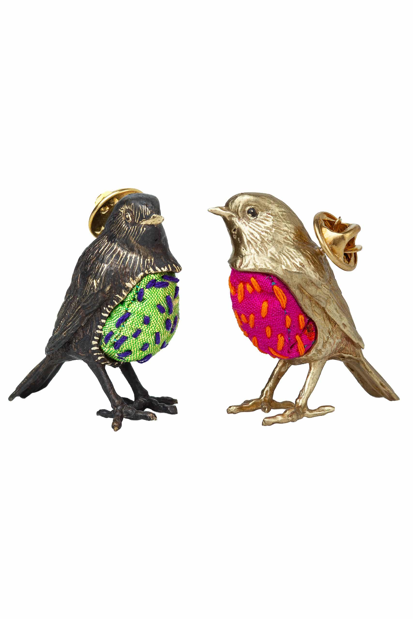Sparrow bronze and velvet brooch gallery 1