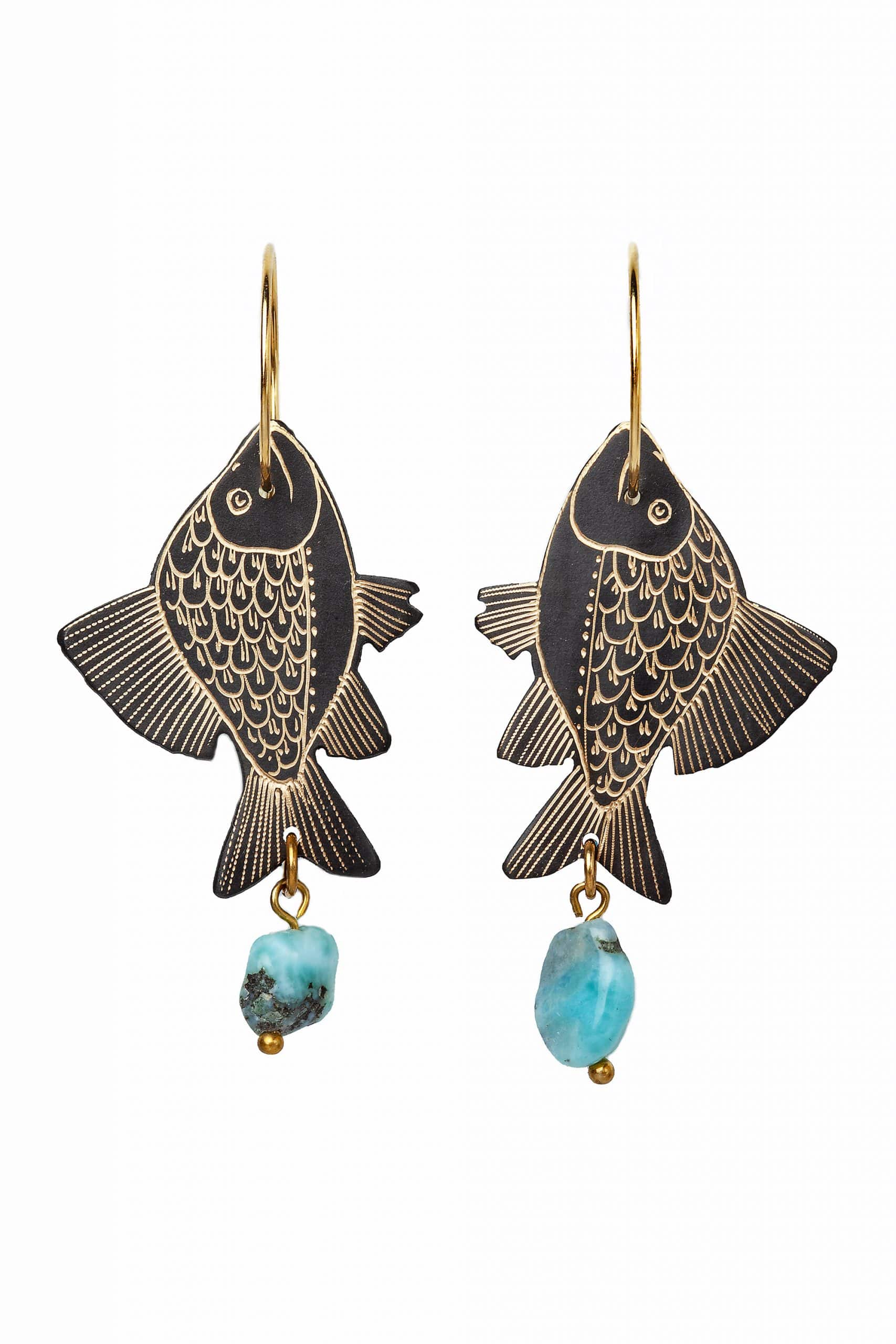 Fish engraved bronze and silver earrings main