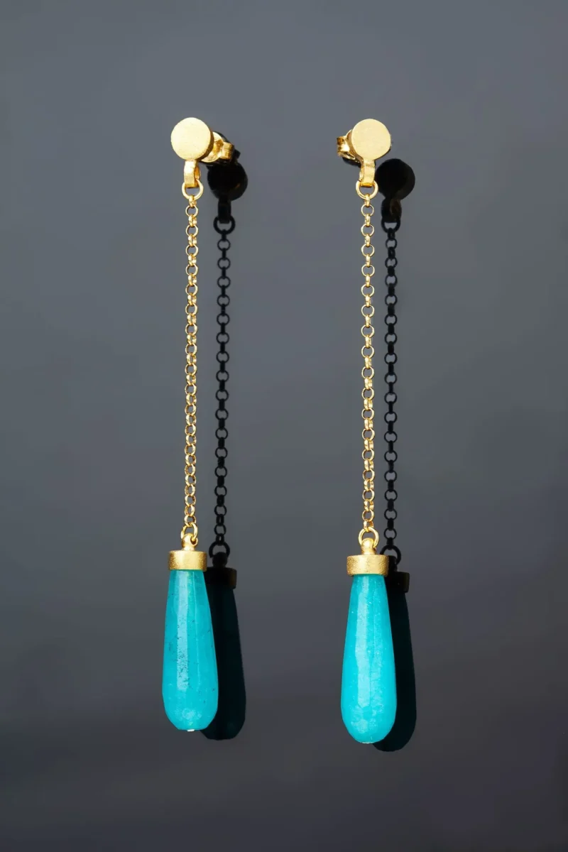 Handmade Jewellery | Teardrop handmade blue quartz silver earrings gallery 1