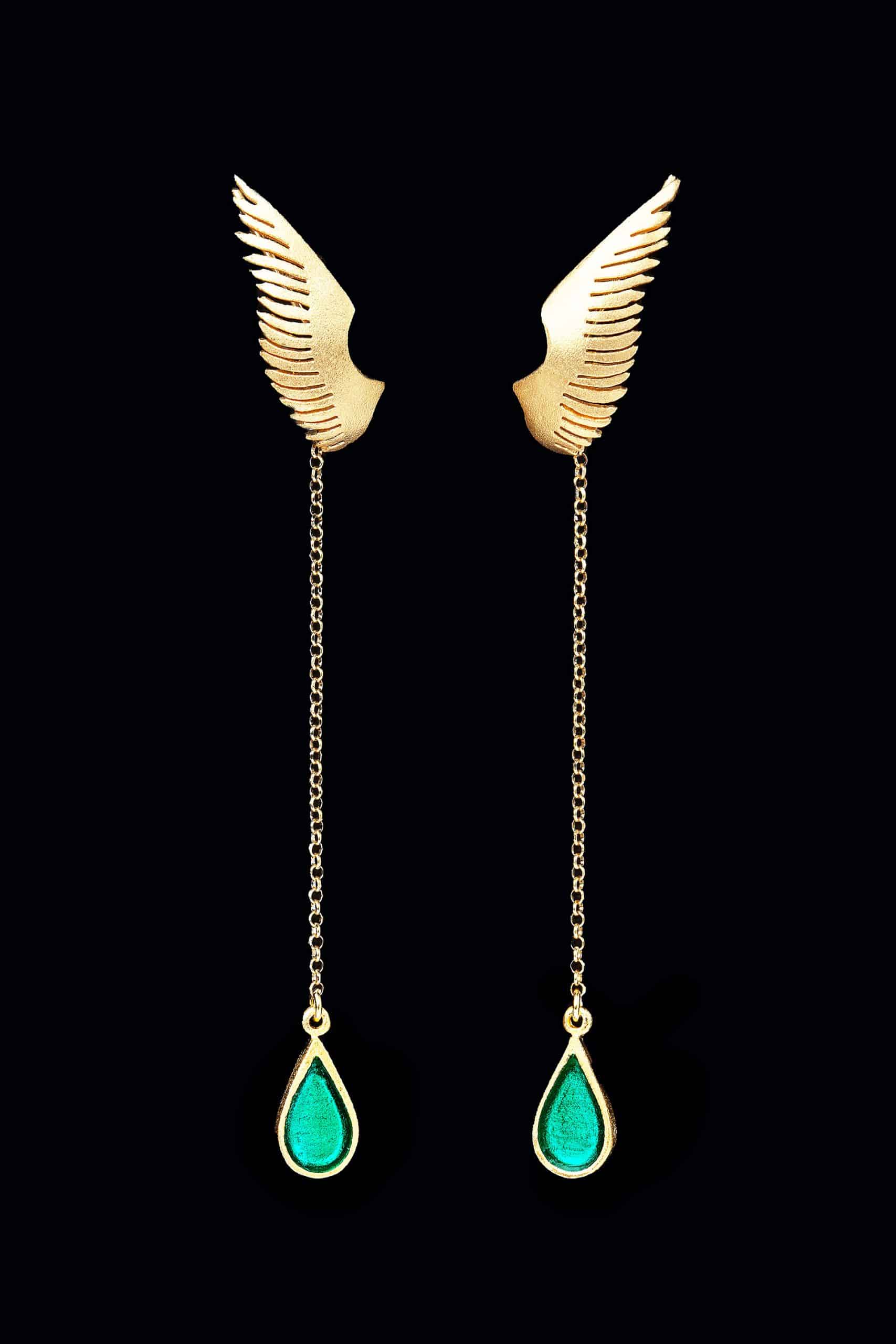 Wings gold plated silver earrings main