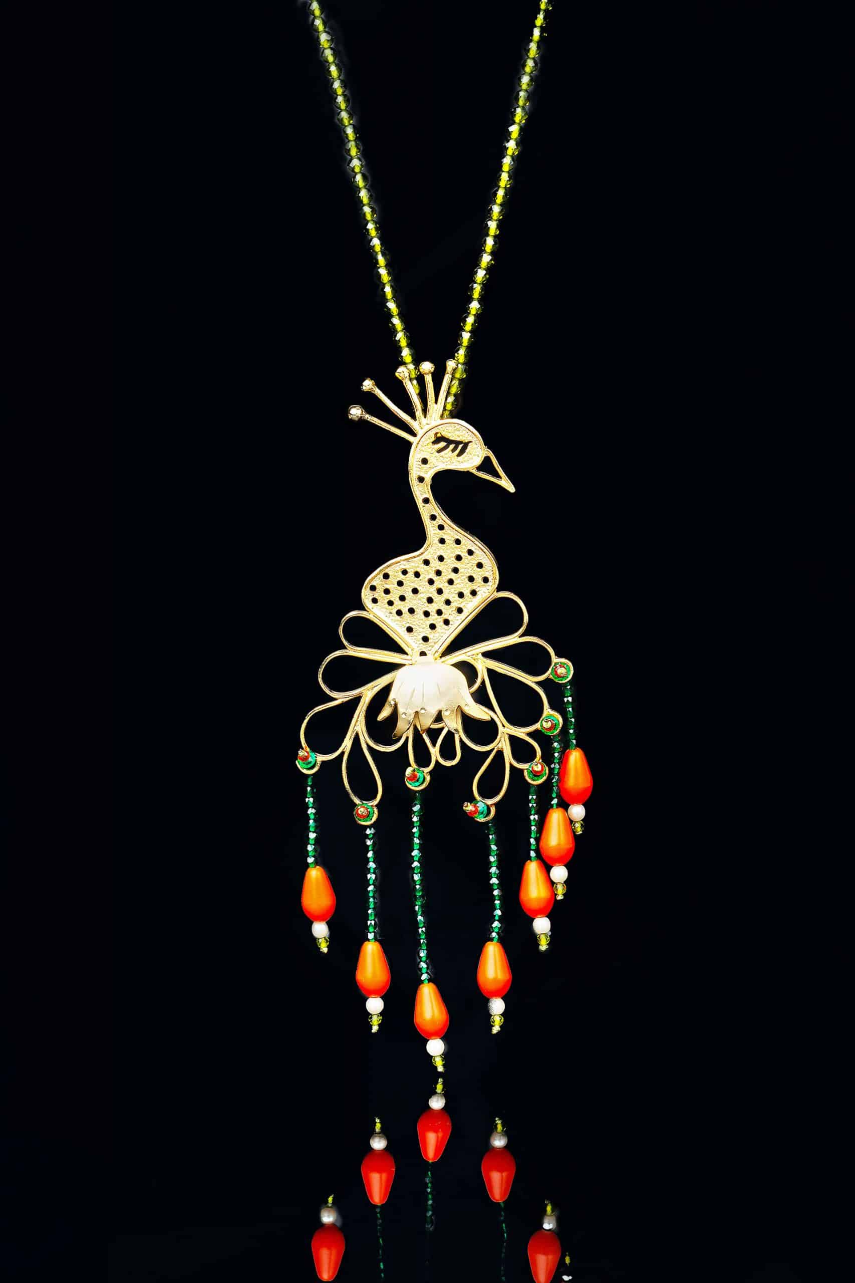 Peacock gold plated bronze necklace main