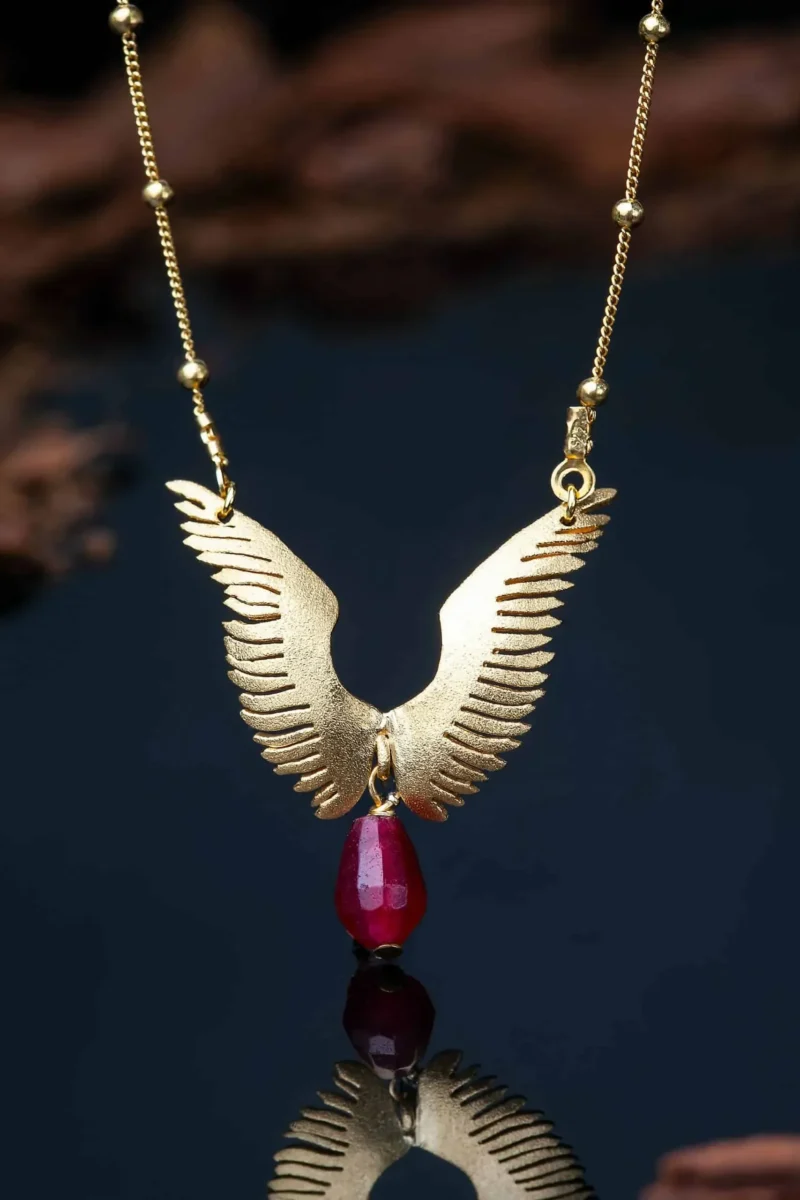 Handmade Jewellery | Angel wings silver necklace with agate gallery 1