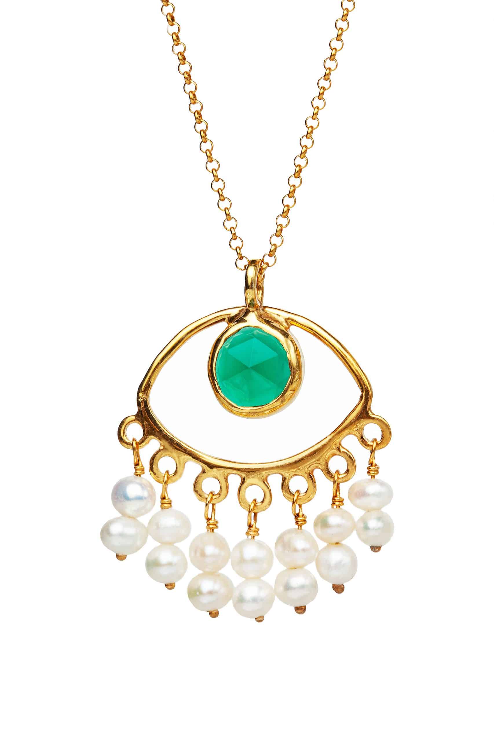 Handmade Jewellery | Eye green onyx gold plated silver necklace main