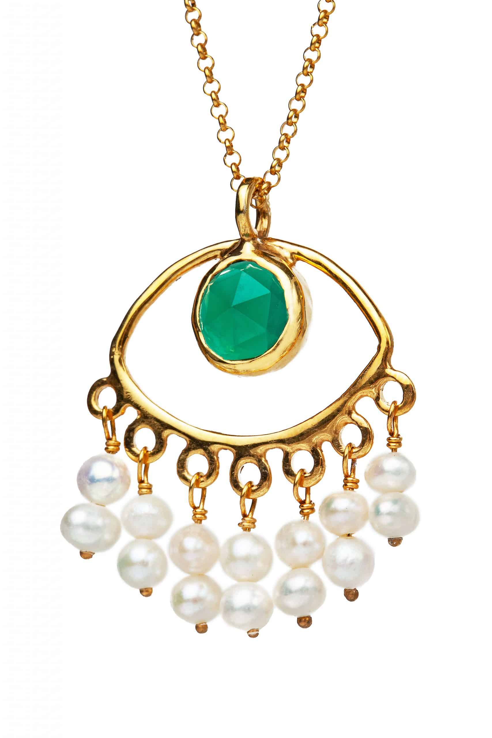 Handmade Jewellery | Eye green onyx gold plated silver necklace gallery 1