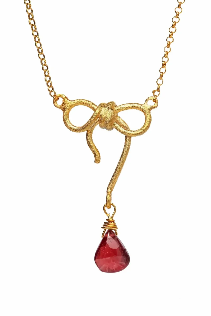 Handmade Jewellery | Bow and garnet gold plated silver necklace main