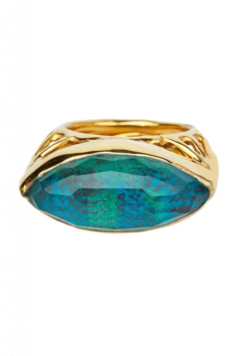Handmade Jewellery | Chrysocolla gold plated silver ring gallery 1