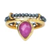 Handmade Jewellery | Ruby gold plated silver ring combined with hematite main