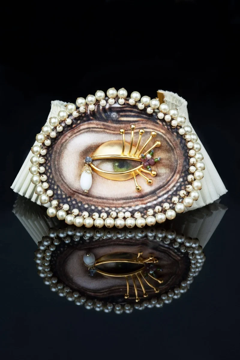Handmade Jewellery | Eye unique handmade bracelet with pearls and fabric gallery 1