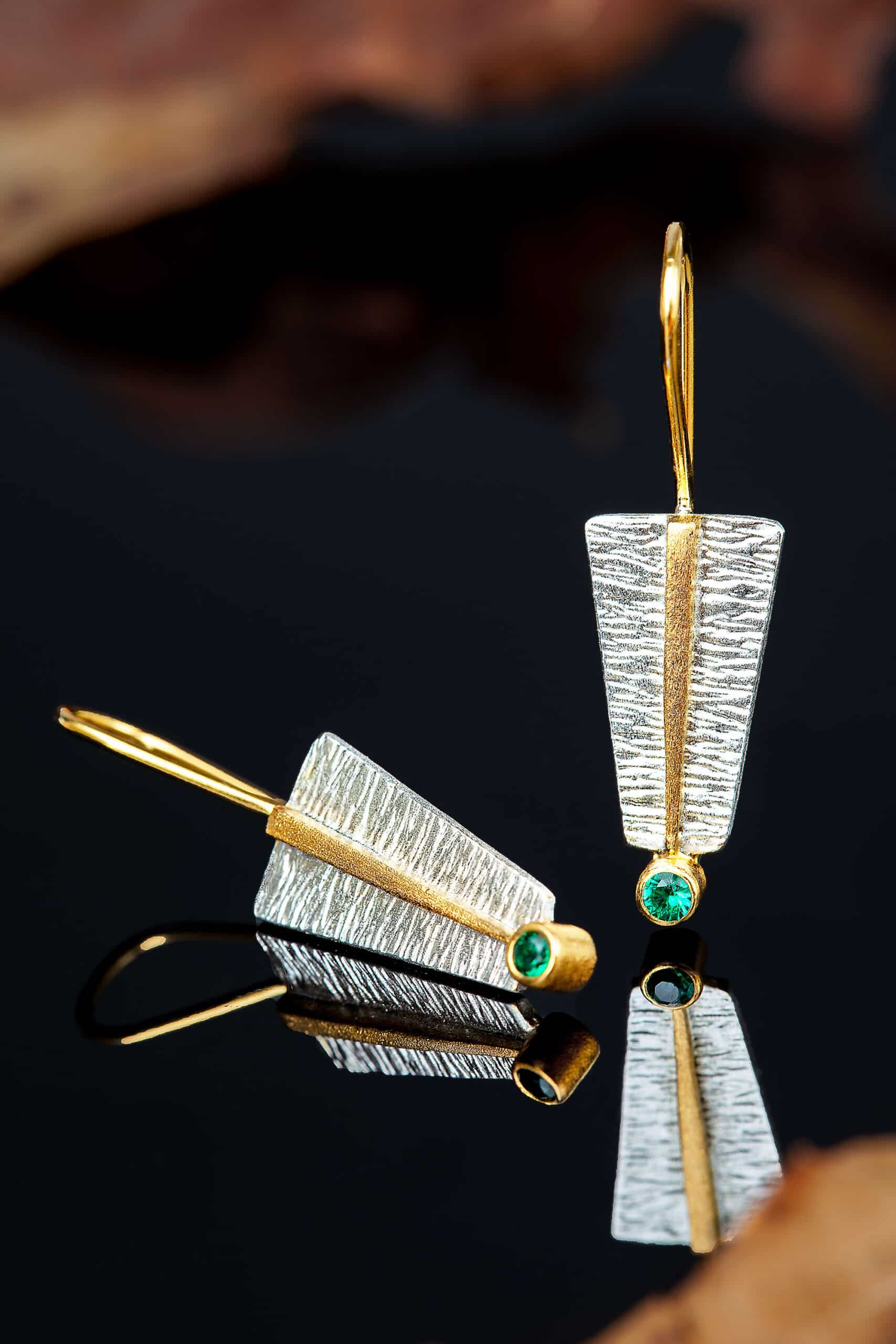 Textured handmade silver earrings with zircon gallery 1