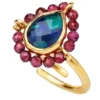Handmade Jewellery | Tear shaped azurite and malachite gold plated silver ring main