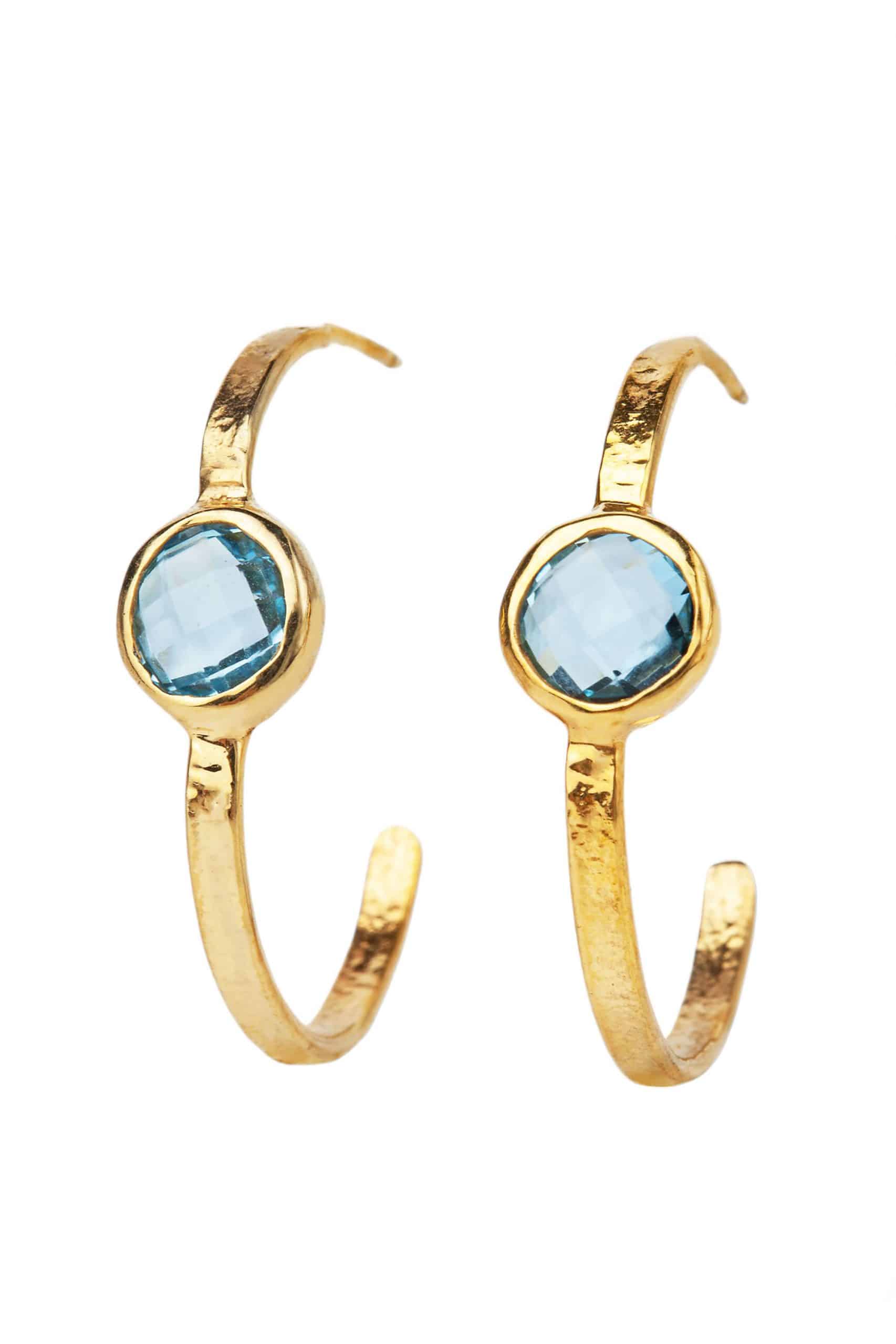 Blue topaz gold plated silver hoops gallery 1