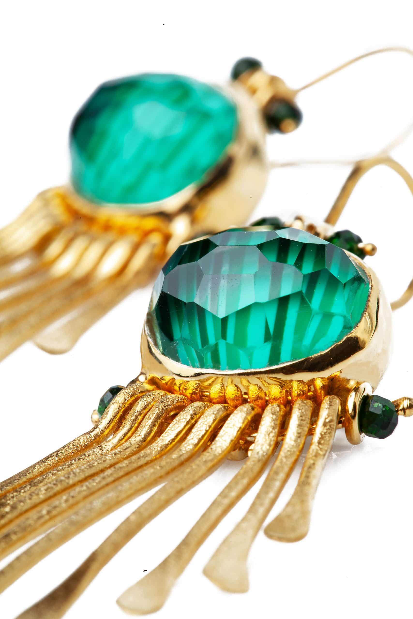 Malachite gold plated silver earrings gallery 1