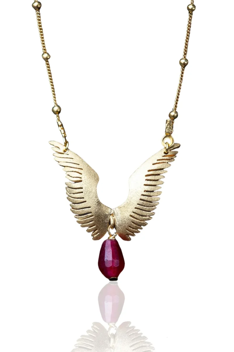 Handmade Jewellery | Angel wings silver necklace with agate main