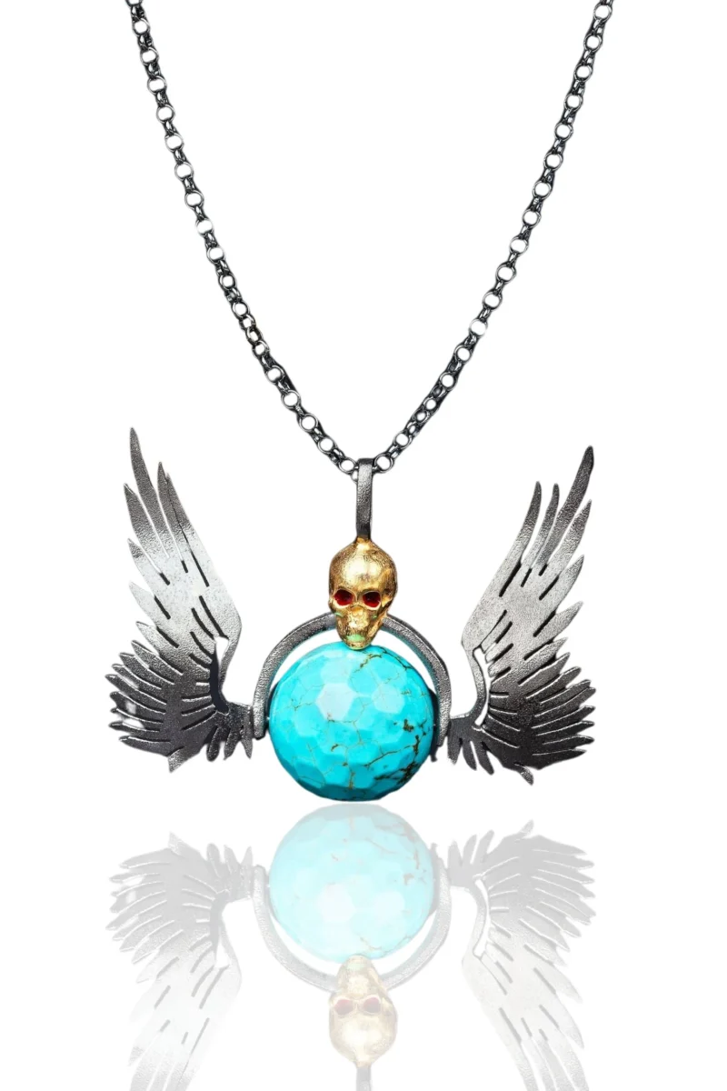 Handmade Jewellery | Wings and scull black silver necklace main