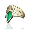 Handmade Jewellery | Wing gold plated silver ring with green enamel main