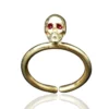 Handmade Jewellery | Scull gold plated silver ring with red enamel details main