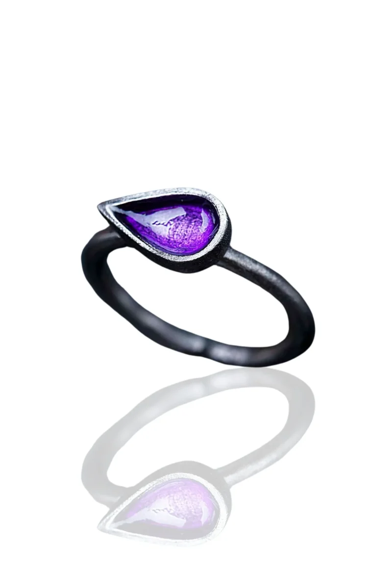 Handmade Jewellery | Drop handmade silver ring with purple enamel main