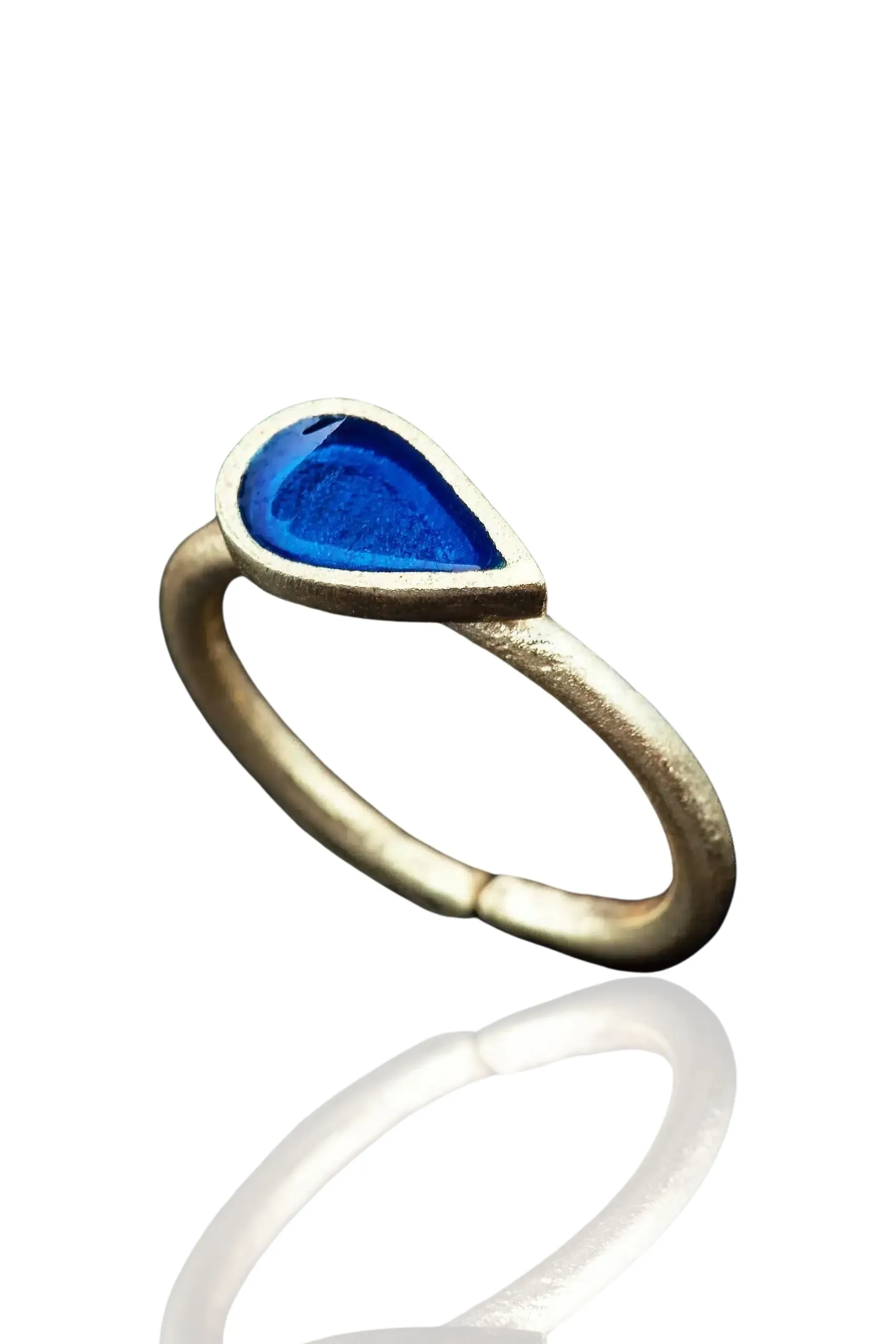 Handmade Jewellery | Drop gold plated silver ring with blue enamel main