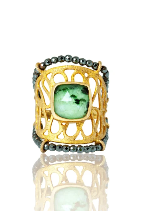Handmade Jewellery | Zoisite gold plated silver ring gallery 1