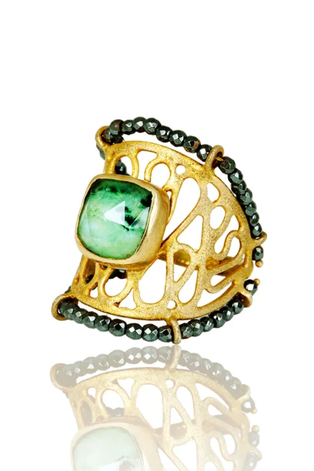 Zoisite gold plated silver ring main