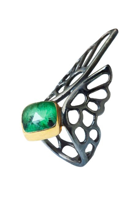 Zoisite black rhodium plated silver ring main