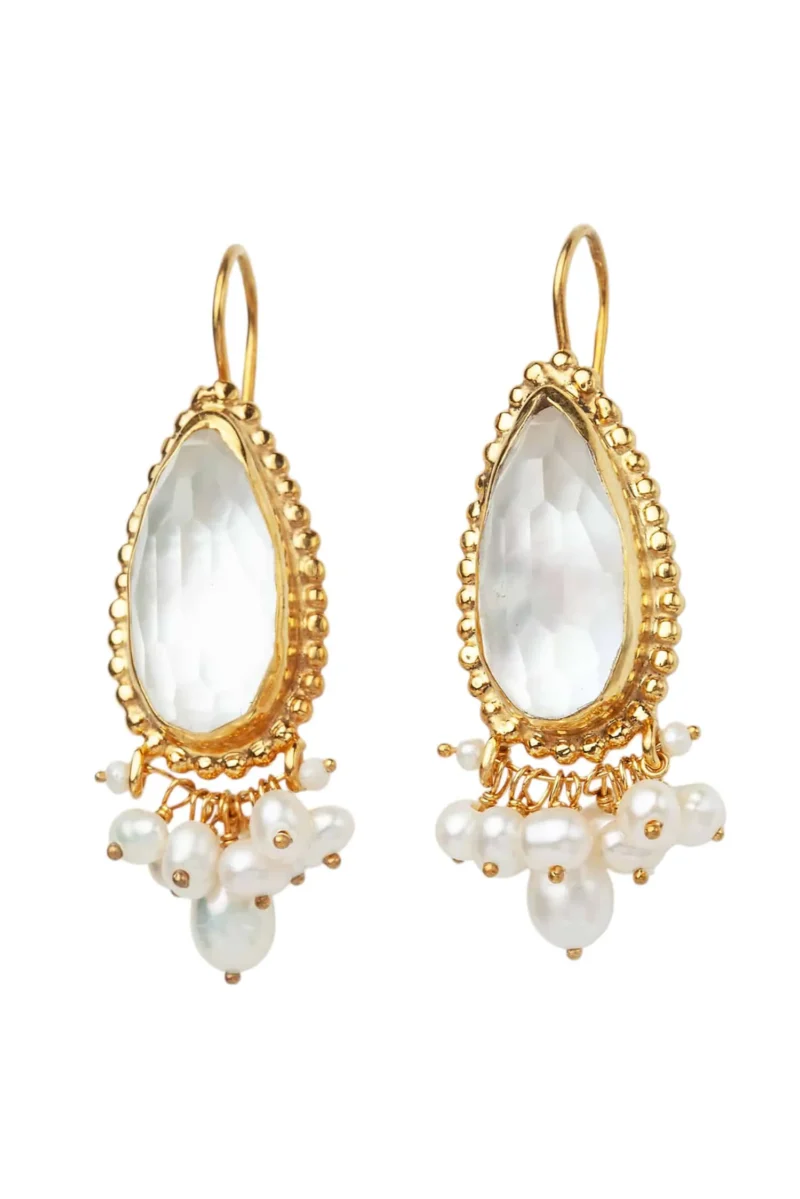 Handmade Jewellery | Mother of pearl gold plated silver earrings with pearls gallery 1
