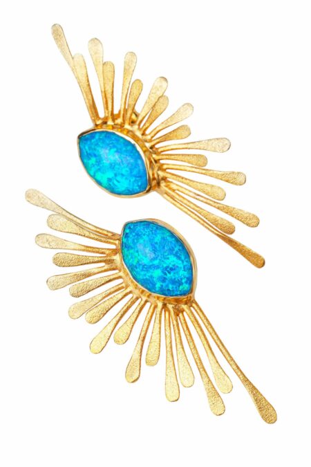Blue opal statement gold plated silver earrings gallery 1