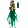 Handmade Jewellery | Parrot engraved bronze earrings with fabrics and feathers main