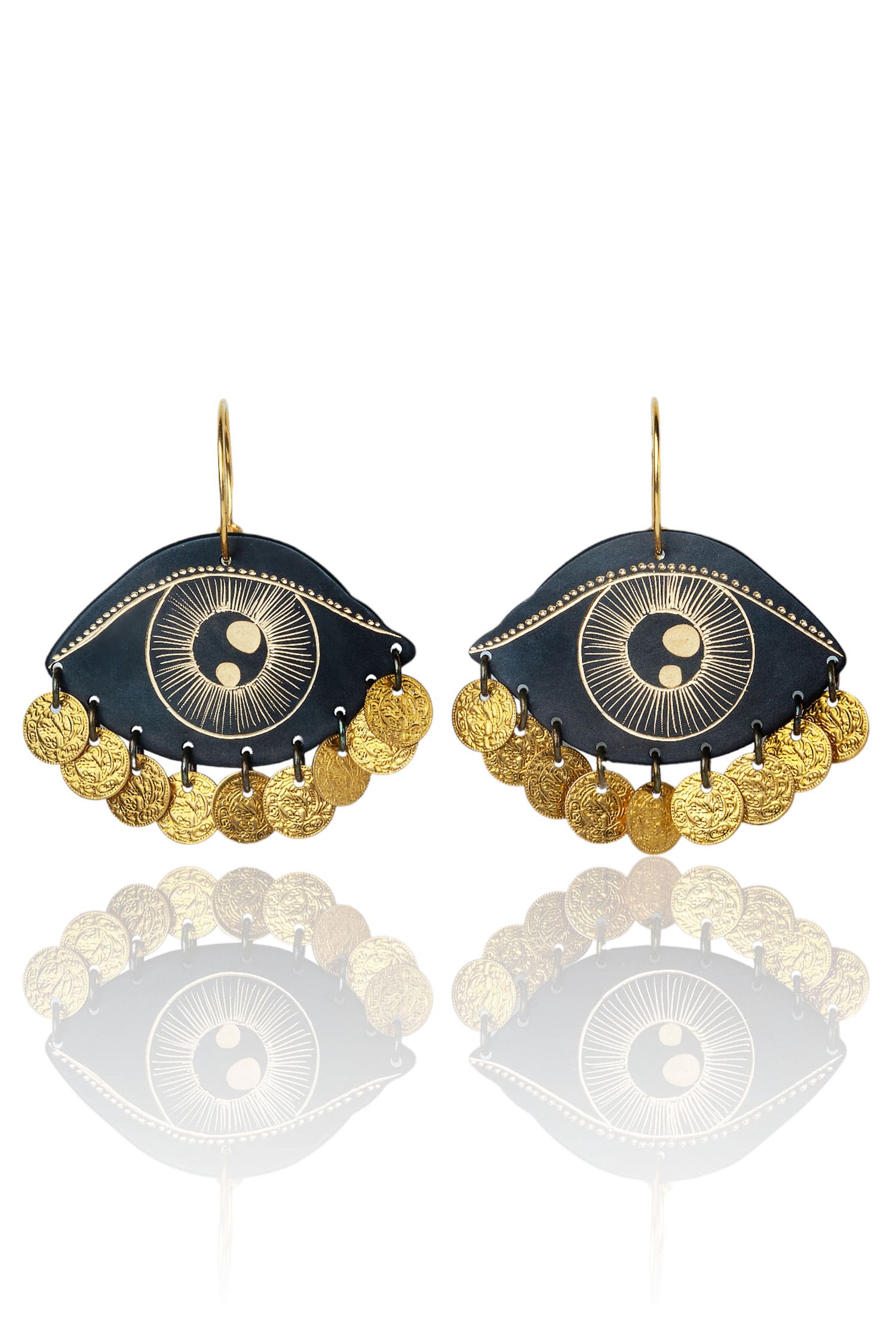 Eyes engraved bronze and silver earrings