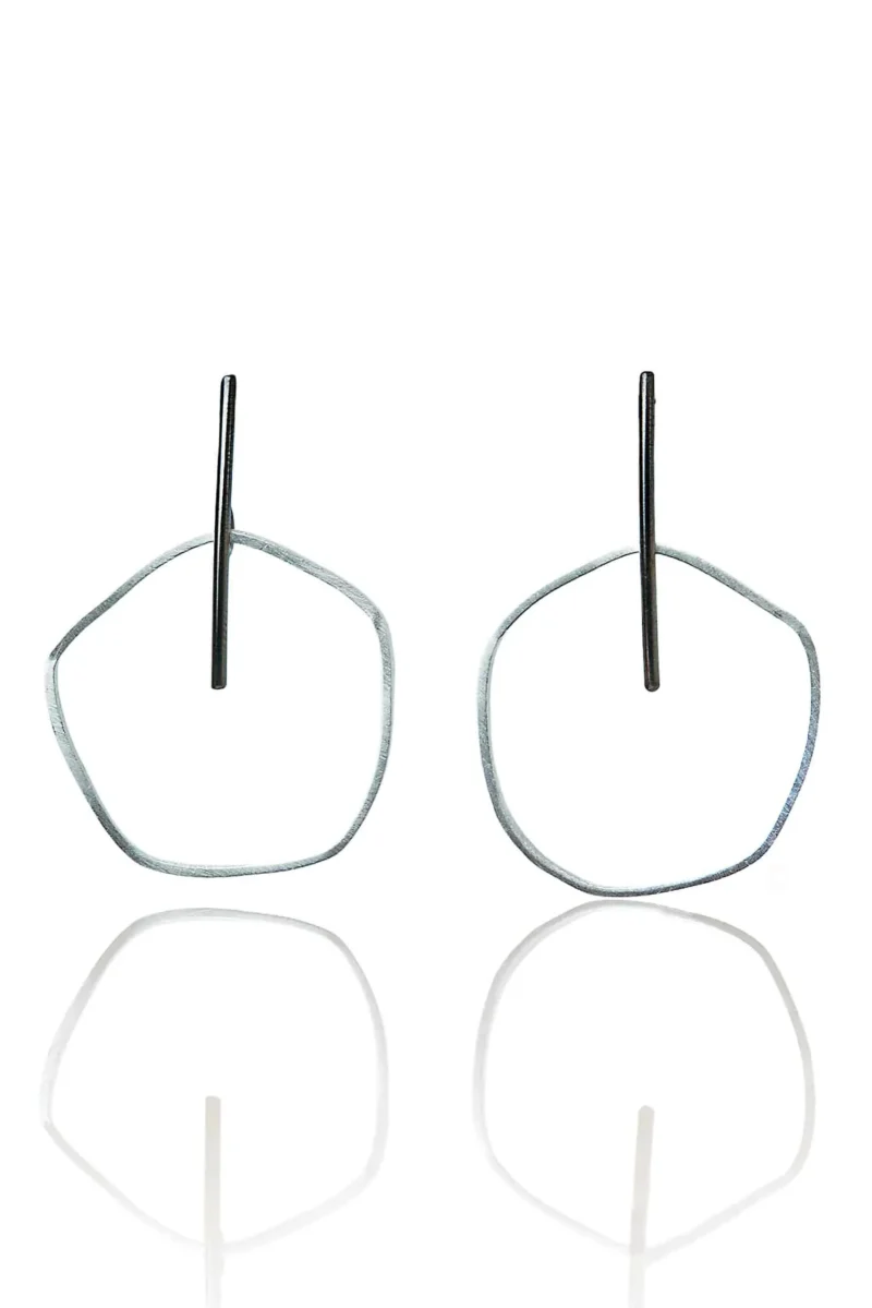 Handmade Jewellery | Geometric multicolour plated bronze and silver earrings gallery 1