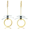 Handmade Jewellery | Geometric multicolour plated bronze and silver earrings gallery 1