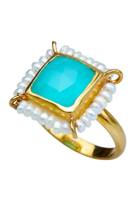 Aquaprase gold plated silver ring with pearls main