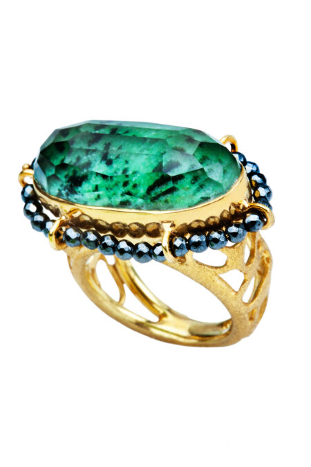 Zoisite and hematite gold plated silver ring main