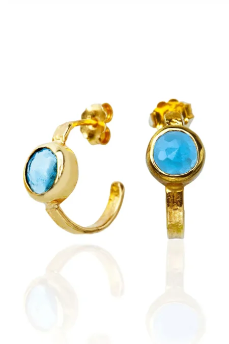 Blue topaz gold plated silver hoops main