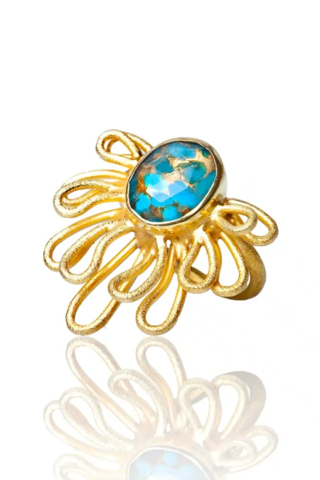 Handmade Jewellery | Turquoise gold plated silver ring gallery 1