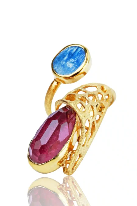 Handmade Jewellery | Ruby and kyanite gold plated silver ring gallery 2