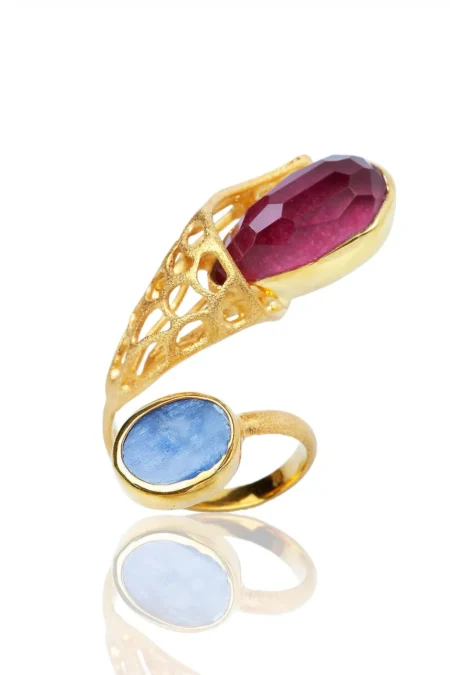 Ruby and kyanite gold plated silver ring main