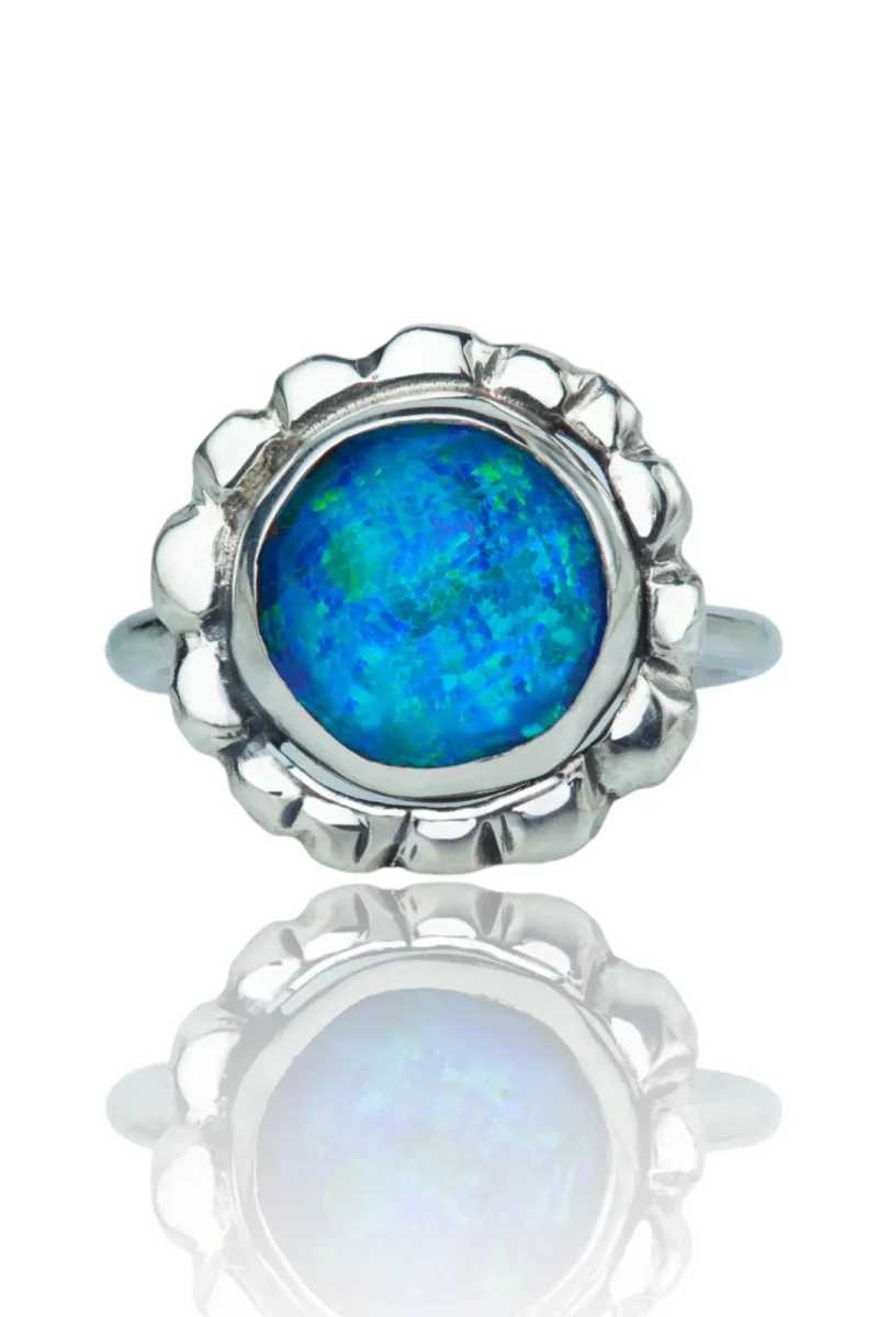 Handmade Jewellery | Opal handmade flower silver ring gallery 3