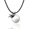 Handmade Jewellery | Crown black plated silver pendant with pearl main