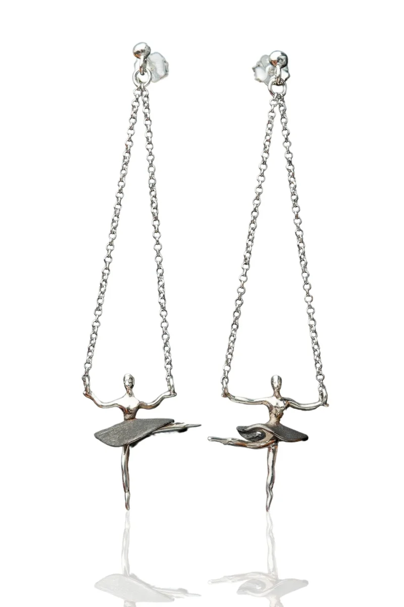 Handmade Jewellery | Ballet dancers rhodium plated silver earrings main
