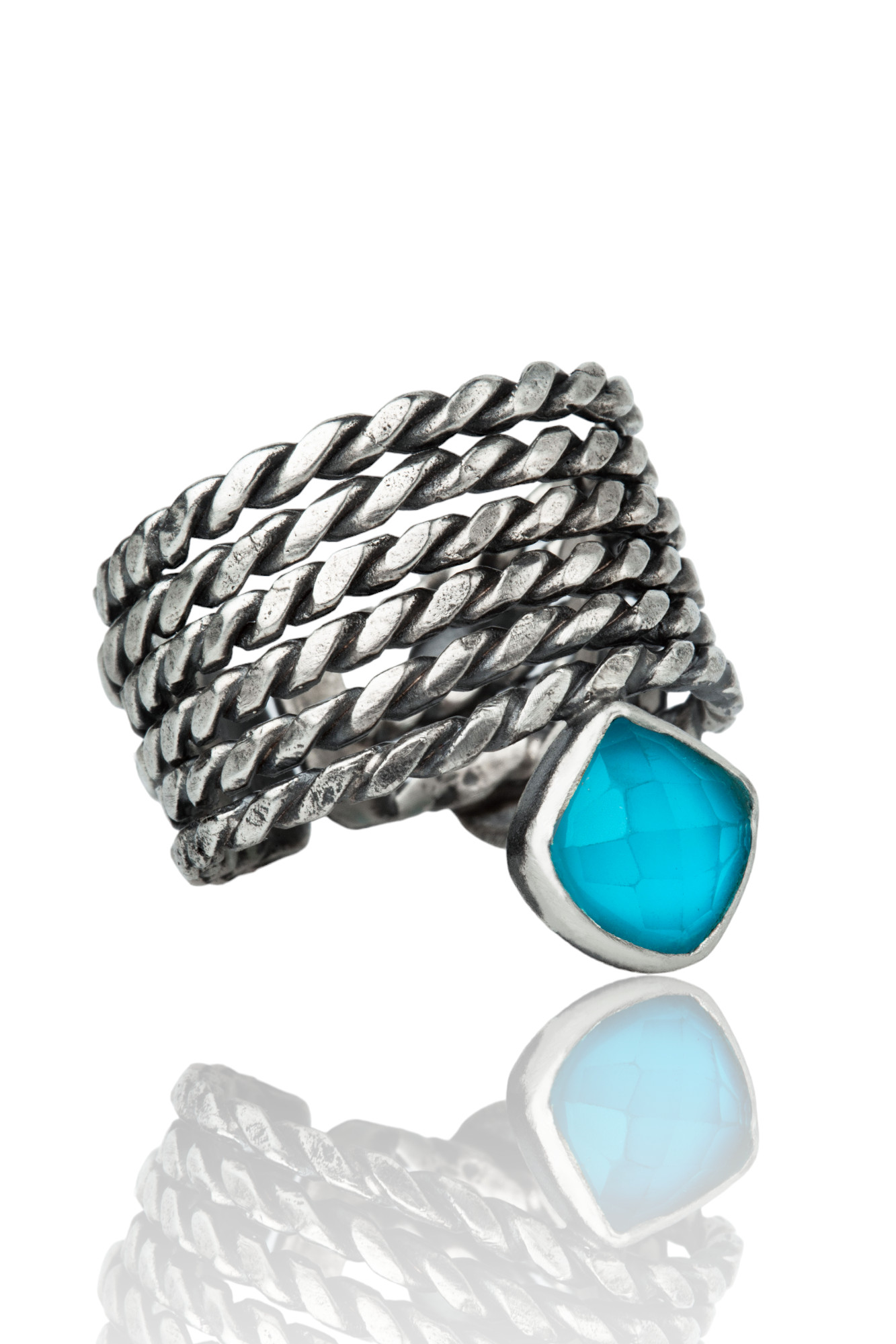 Turquoise handmade oxidized silver ring