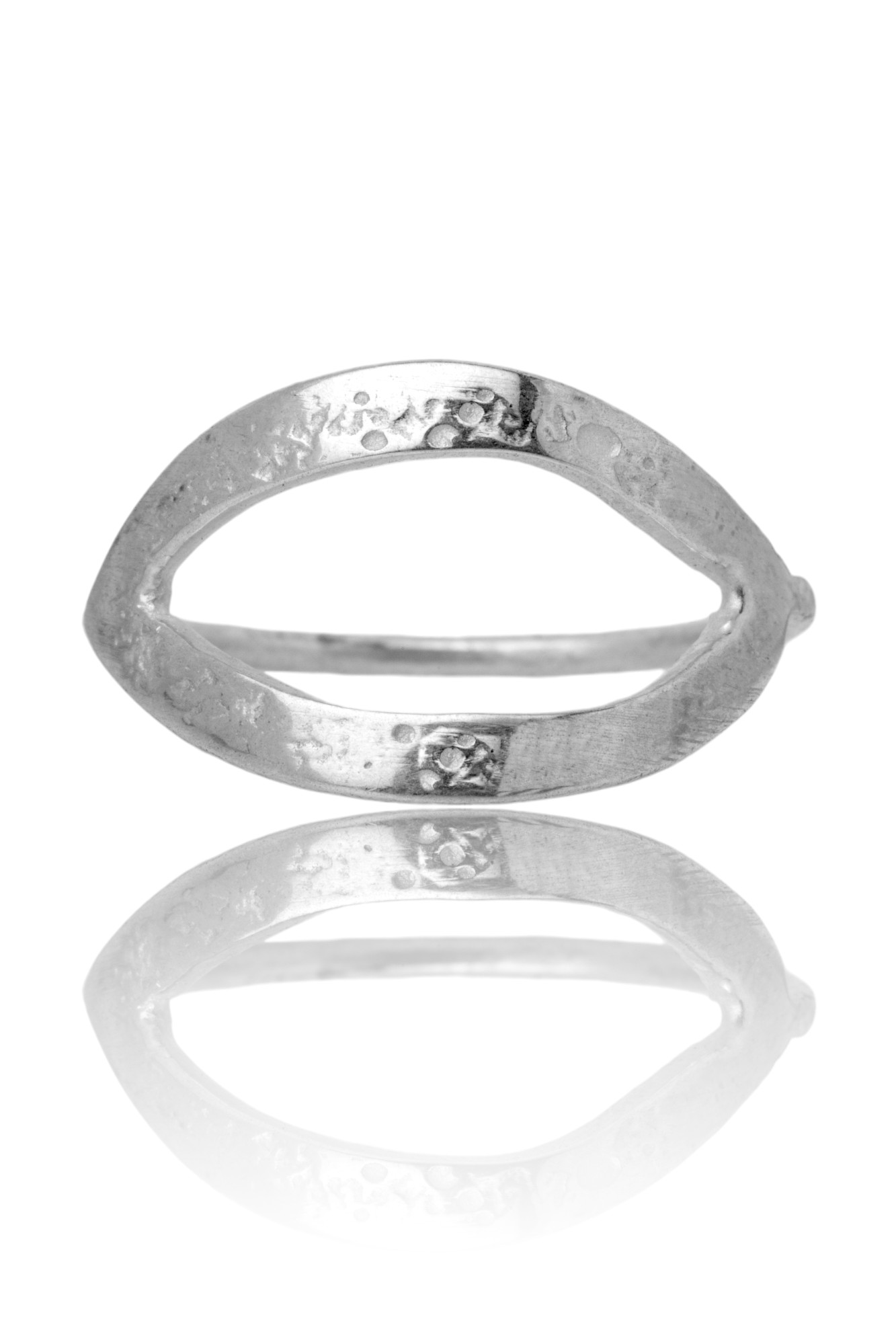 Oval textured handmade minimal silver ring main