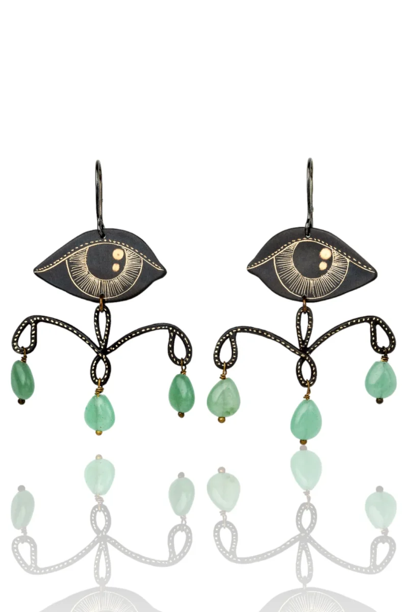 Handmade Jewellery | Eyes chandeliers handmade earrings with green jade main