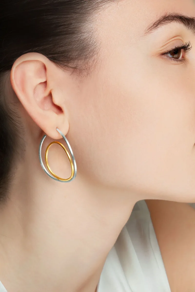 Handmade Jewellery | Minimal geometric handmade double silver hoops gallery 1