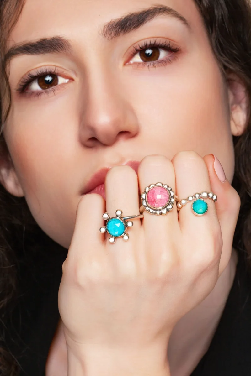 Handmade Jewellery | Chrysocolla flower handmade silver ring gallery 1