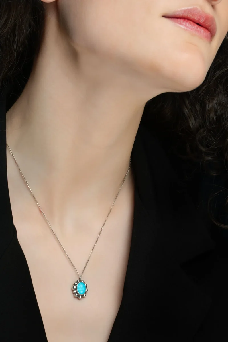 Handmade Jewellery | Turquoise oval handmade silver necklace gallery 1